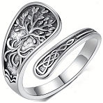 Tibetan Style Alloy Cuff Rings, Tree of Life, Antique Silver, US Size 8(18.1mm)(PW-WG7FC57-01)