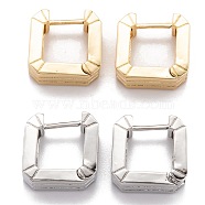 Brass Huggie Hoop Earrings, Long-Lasting Plated, Textured, Square, Mixed Color, 14x14.5x6mm, Pin: 1mm(EJEW-F264-16)