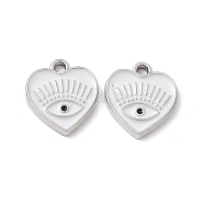 Alloy Enamel Pendants, Platinum, Heart with Eye Charm, White, 14.5x13x1.5mm, Hole: 1.6mm(ENAM-K066-08H)