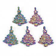 Rainbow Color Alloy Pendants, Cadmium Free & Nickel Free & Lead Free, Christmas Trees, 24x17.5x2mm, Hole: 1.8mm(PALLOY-S180-271-NR)