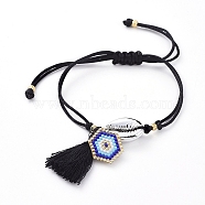 Braided Bead Bracelets, with Electroplated Cowrie Shell Beads, Handmade Glass Seed Beads, Nylon Thread and Cotton Thread Tassels, Platinum, 5/8 inch~3-3/8 inch(1.5~8.5cm)(BJEW-JB04822-02)