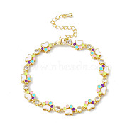 Brass Micro Pave Cubic Zirconia Chain Bracelets, Enamel Style Colorful Dog Paw Print Chain Link Bracelet for Women, with Chain Extender & Lobster Claw Clasp, Golden, 7-1/2 inch(19.1cm)(BJEW-P288-02G)