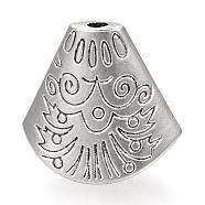 Tibetan Style Alloy Cord Ends, End Caps, Cadmium Free & Lead Free, Carved, Fan, Antique Silver, 18x19.5x10.5mm, Hole: 2mm, Inner Measure: 9x18mm, about 470pcs/1000g(TIBE-Q075-30AS-LF)