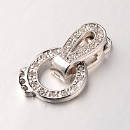 Brass Micro Pave Cubic Zirconia Fold Over Clasps, Cadmium Free & Lead Free, Platinum, 20x11x4mm, Hole: 1mm(ZIRC-M044-P-RS)