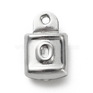 304 Stainless Steel Pendants, Lock with Letter.O Charms, Stainless Steel Color, 11.5x7x4mm, Hole: 0.8mm(STAS-D243-13)