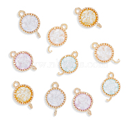 10Pcs 5 Colors Brass Pave Cubic Zirconia Connector Charms, Real 18K Gold Plated, Flat Round, Mixed Color, 9.5x6.2x2.5mm, Hole: 0.9mm, 2pcs/color(KK-DC0002-65)