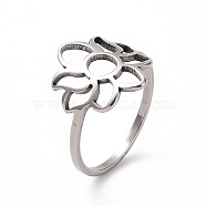 201 Stainless Steel Flower Finger Ring, Hollow Wide Ring for Women, Stainless Steel Color, US Size 6 1/2(16.9mm)(RJEW-J051-32P)