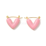 304 Stainlee Steel with Plastic Hoop Earring, Heart, Pink, 21x5mm(EJEW-Z045-11B)