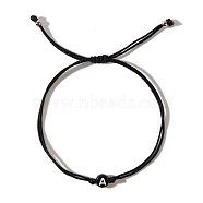 Acrylic Letter A Adjustable Braided Cord Bracelets for Men, Black(GX4208-1)