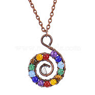 Natural Dyed Agate Beaded Conch Pendant Necklace with Alloy Chains, Colorful, 20.87 inch(53cm)(FIND-PW0027-07H)