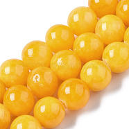 Natural Dyed Yellow Jade Gemstone Bead Strands, Round, Gold, 8mm, Hole: 1mm, about 50pcs/strand, 15.7 inch(G-R271-8mm-Y07)