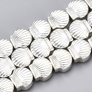 Electroplate Non-magnetic Synthetic Hematite Beads Strands, Scallop Shell Shape, Silver Plated, 8x9x4mm, Hole: 1mm, about 50pcs/strand, 15.9 inch(G-T061-181S)