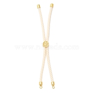Twisted Nylon Cord Silder Bracelets, Link Bracelet Making for Connector Charm, with Long-Lasting Plated Golden Brass Cord End & Alloy Tree of Life, Antique White, 8-3/4~8-7/8 inch(22.2~22.6cm), Hole: 2mm(DIY-B066-03G-20)
