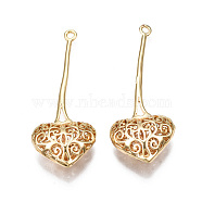 Brass Pendants, Hollow, Nickel Free, Heart, Real 18K Gold Plated, 41x16x7mm, Hole: 1.5mm(KK-S356-401-NF)