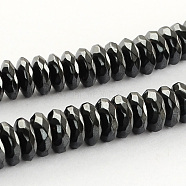 Grade A Non-magnetic Synthetic Hematite Beads Strands, Faceted, Rondelle, 8x3mm, Hole: 1mm, about 124pcs/strand, 15.7 inch(G-R211-26)