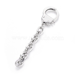 304 Stainless Steel Handcuffs Shape Keychain Clasp Findings, with Cable Chains, Stainless Steel Color, 82mm(STAS-I123-28P)