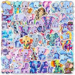 PVC Cartoon Stickers, Elephant Waterproof Decals for Kid's Art Craft, Colorful, 45~60x42~54mm, 50pcs/bag(ELEP-PW0001-01)