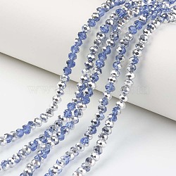 Electroplate Transparent Glass Beads Strands, Half Silver Plated, Faceted, Rondelle, Steel Blue, 8x6mm, Hole: 1mm, about 72pcs/strand, 16.14 inch(41cm)(EGLA-A034-T8mm-M03)