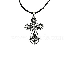 Cross Zinc Alloy Pendant Necklace, with Rhinestone, Crystal, 19.69 inch(50cm)(VJ0126-09)