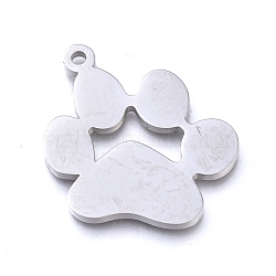 304 Stainless Steel Pendants, Manual Polishing, Dog Footprint, Stainless Steel Color, 31x24.5x1.8mm, Hole: 2mm(STAS-L245-019A-P)