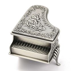 Piano European Classical Princess Jewelry Boxes, Alloy Carved Rose Jewelry Boxes, for Craft Gift, Antique Silver, 6.7x8.7x5.1cm, Inner Diameter: 58x52mm(OBOX-I002-03)
