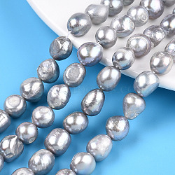 Natural Cultured Freshwater Pearl Beads Strands, Baroque Pearls Keshi Pearl Beads, Two Sides Polished, Dyed, Light Grey, 8~14x9~12x9~11mm, Hole: 0.7mm, about 29~34pcs/strand, 13.98~14.37 inch(35.5~36.5cm)(PEAR-N014-10B)