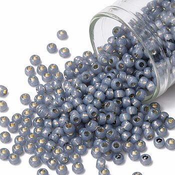TOHO Round Seed Beads, Japanese Seed Beads, (PF2102) PermaFinish Sapphire Opal Silver Lined, 8/0, 3mm, Hole: 1mm, about 1111pcs/50g
