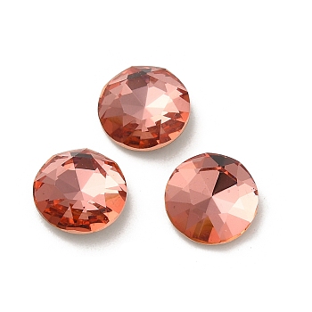 Glass Rhinestone Cabochons, Point Back & Back Plated, Faceted, Flat Round, Padparadscha, 8x3mm