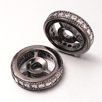 Steering Wheel Brass Micro Pave Cubic Zirconia Beads, Gunmetal, 8x2.5mm, Hole: 1mm