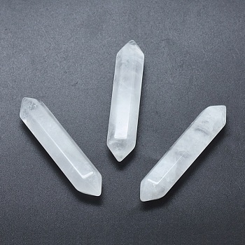 Natural Quartz Crystal No Hole Beads, Healing Stones, Reiki Energy Balancing Meditation Therapy Wand, Faceted, Double Terminated Point, 51~55x10.5~11x9.5~10mm