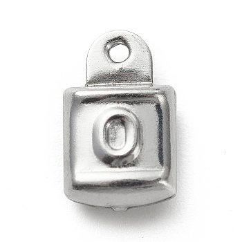 304 Stainless Steel Pendants, Lock with Letter.O Charms, Stainless Steel Color, 11.5x7x4mm, Hole: 0.8mm