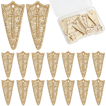 CREATCABIN 18Pcs Alloy Pendants, Shield with Sword, Real 16K Gold Plated, 29.5x14.5x2mm, Hole: 1.6mm