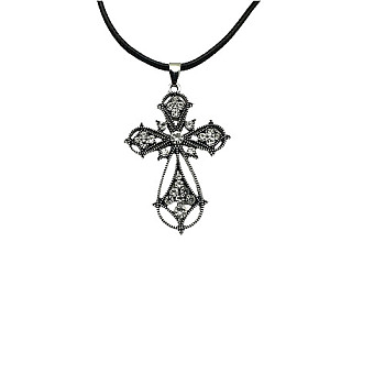 Cross Zinc Alloy Pendant Necklace, with Rhinestone, Crystal, 19.69 inch(50cm)