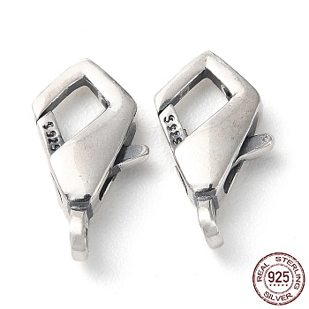 925 Thailand Sterling Silver Lobster Claw Clasps, with 925 Stamp, Antique Silver, 15.5x8.5x3.5mm, Hole: 1.4mm