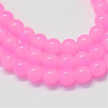 Baking Painted Imitation Jade Glass Round Bead Strands, Pearl Pink, 10~10.5mm, Hole: 1.5mm, about 80~85pcs/strand, 31.4 inch