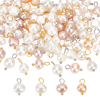 80Pcs 4 Styles Natural Cultured Freshwater Pearl Charms, with Golden & Platinum Brass Ball Head pins, Oval, Mixed Color, 10~12x5.5~8x4~6mm, Hole: 2.3~2.7mm, 20pcs/style