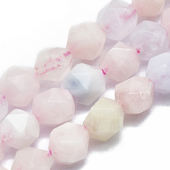 Natural Morganite Beads Strands, Faceted, Round, Star Cut Round Beads, 9~10mm, Hole: 1.2mm, 14.5 inch~15.9 inch(37~40.5cm), about 38~40pcs/Strand