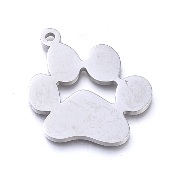 304 Stainless Steel Pendants, Manual Polishing, Dog Footprint, Stainless Steel Color, 31x24.5x1.8mm, Hole: 2mm