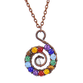 Natural Dyed Agate Beaded Conch Pendant Necklace with Alloy Chains, Colorful, 20.87 inch(53cm)