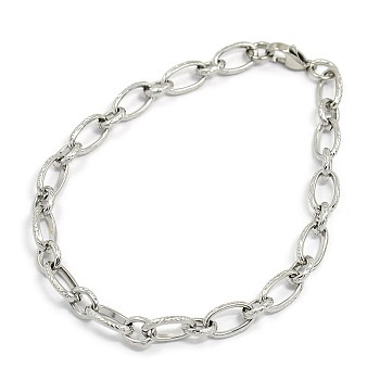 Fashionable 304 Stainless Steel Engraved Vine Mother-son Chain Bracelets, with Lobster Claw Clasps, Stainless Steel Color, 8-5/8 inch(220mm), 7mm