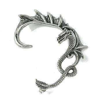 316 Surgical Stainless Steel Cuff Earrings, Dragon, Left, Antique Silver, 60.5x48.5mm