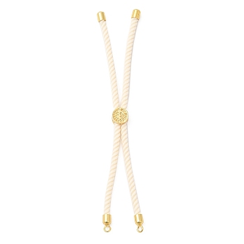 Twisted Nylon Cord Silder Bracelets, Link Bracelet Making for Connector Charm, with Long-Lasting Plated Golden Brass Cord End & Alloy Tree of Life, Antique White, 8-3/4~8-7/8 inch(22.2~22.6cm), Hole: 2mm