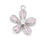 Brass Micro Pave Cubic Zirconia Pendants, Cadmium Free & Lead Free, Flower Charms, Platinum, 16x14.5x5.5mm, Hole: 1.2mm(KK-D357-11P)