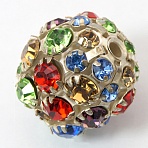 Brass Rhinestone Beads, Grade A, Round, Colorful, 20mm, Hole: 2.5mm(RB-Q165-9)