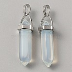 Opalite Double Terminal Pointed Pendants, Faceted Bullet Charm, with Platinum Plated Alloy Findings, 40x13.5x10mm, Hole: 4x5mm(G-WH0016-37B)