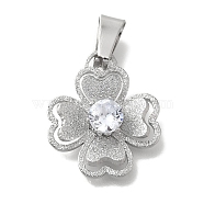 304 Stainless Steel Pendants, with Crystal Rhinestone, Flower Charm, Stainless Steel Color, 19x16.5x5.5mm, Hole: 7.5x3.5mm(STAS-Z092-03P-01)