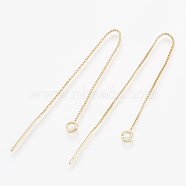 Brass Stud Earring Findings, with Loop, Ear Threads, Real 18K Gold Plated, 82~87x0.5mm, Hole: 1.5mm(KK-S348-101)