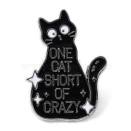 Cartoon Style Cat Enamel Pins, Platinum Alloy Badge for Men Women, Black, 30x22x1.5mm(JEWB-Q041-02A)