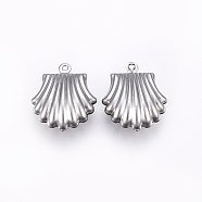 201 Stainless Steel Pendants, Scallop, Stainless Steel Color, 19x16x6mm, Hole: 1mm(STAS-E438-08P)