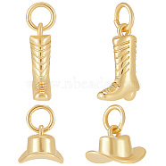 8Pcs 2 Style Rack Plating Brass Charms, with Jump Ring, Long-Lasting Plated, Cadmium Free & Lead Free, Boot and Hat, Real 18K Gold Plated, 6.5~13x9~12x3.5~8mm, Hole: 3mm, 4pcs/style(ZIRC-BBC0001-38)